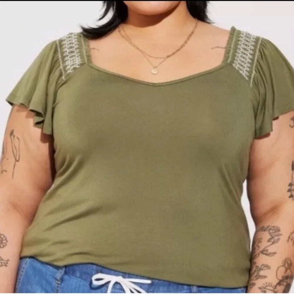 Torrid Super Soft Slub Smocked Flutter
Sleeve Top‎ Olivine